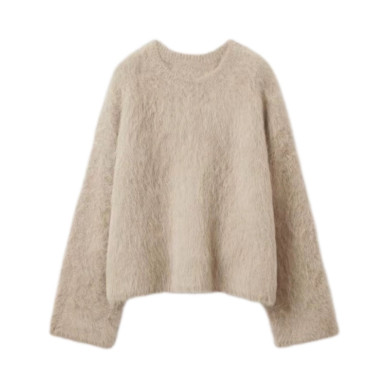 Drop Shoulder Crew Neck Alpaca Sweater - NY015