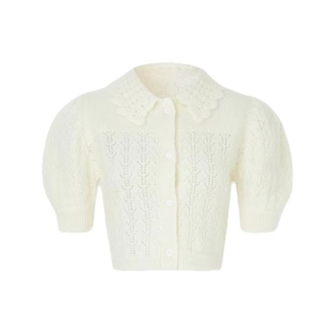 Pointelle Collared Mohair Cardigan - NY039