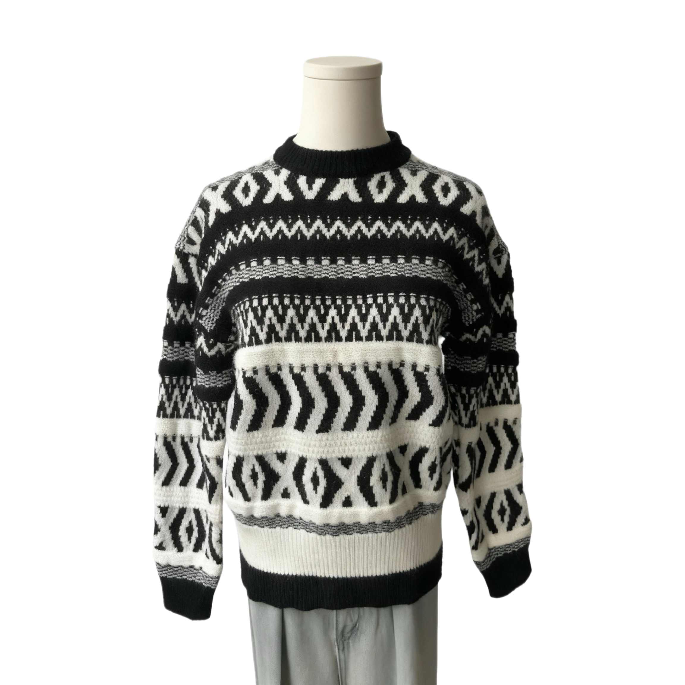 Long Sleeve Crew Neck Jacquard Sweater - NY027